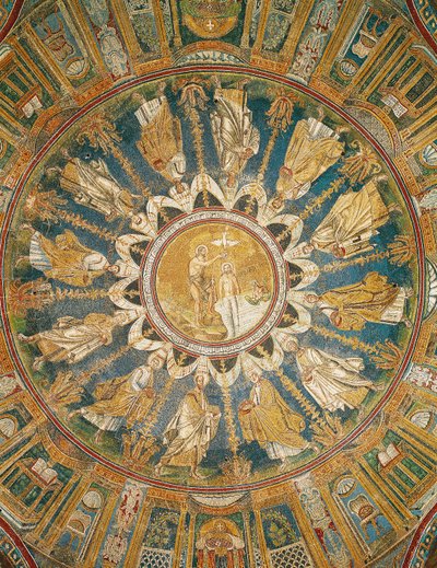 The Baptism of Christ surrounded by the Apostles, from the vault of the central dome by Byzantine
